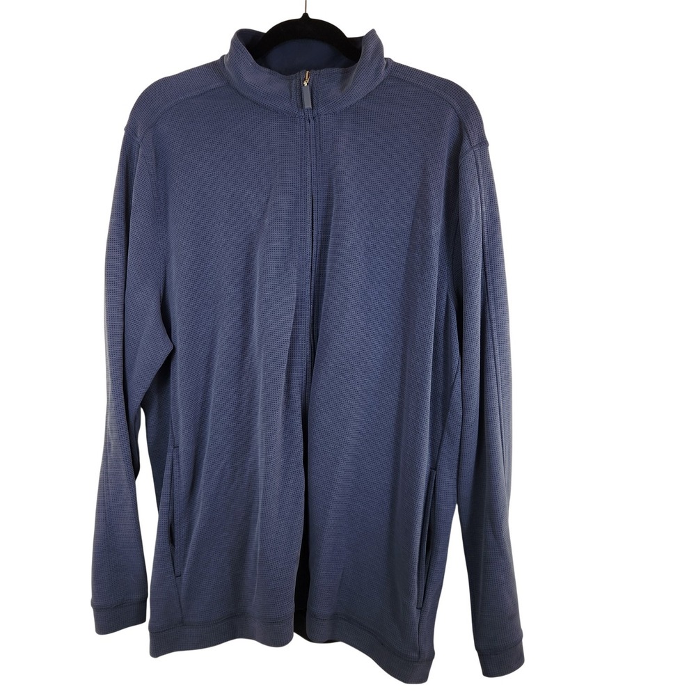 Johnston & Murphy Mens Blue Full Zip‎ Sweater Jacket Size XL Waffle Knit Top